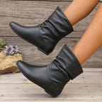 Slouch Ankle Boots Faux Leather Brown Women's Flat Slip-On – Casual, Office, Holiday, Gift
