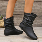 Slouch Ankle Boots Faux Leather Brown Women's Flat Slip-On – Casual, Office, Holiday, Gift