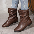 Slouch Ankle Boots Faux Leather Brown Women's Flat Slip-On – Casual, Office, Holiday, Gift