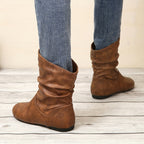 Slouch Ankle Boots Faux Leather Brown Women's Flat Slip-On – Casual, Office, Holiday, Gift