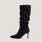 Slouch Knee High Boots Leopard Print Suede-Style Women's Pointed Toe Heel – Casual, Office, Holiday