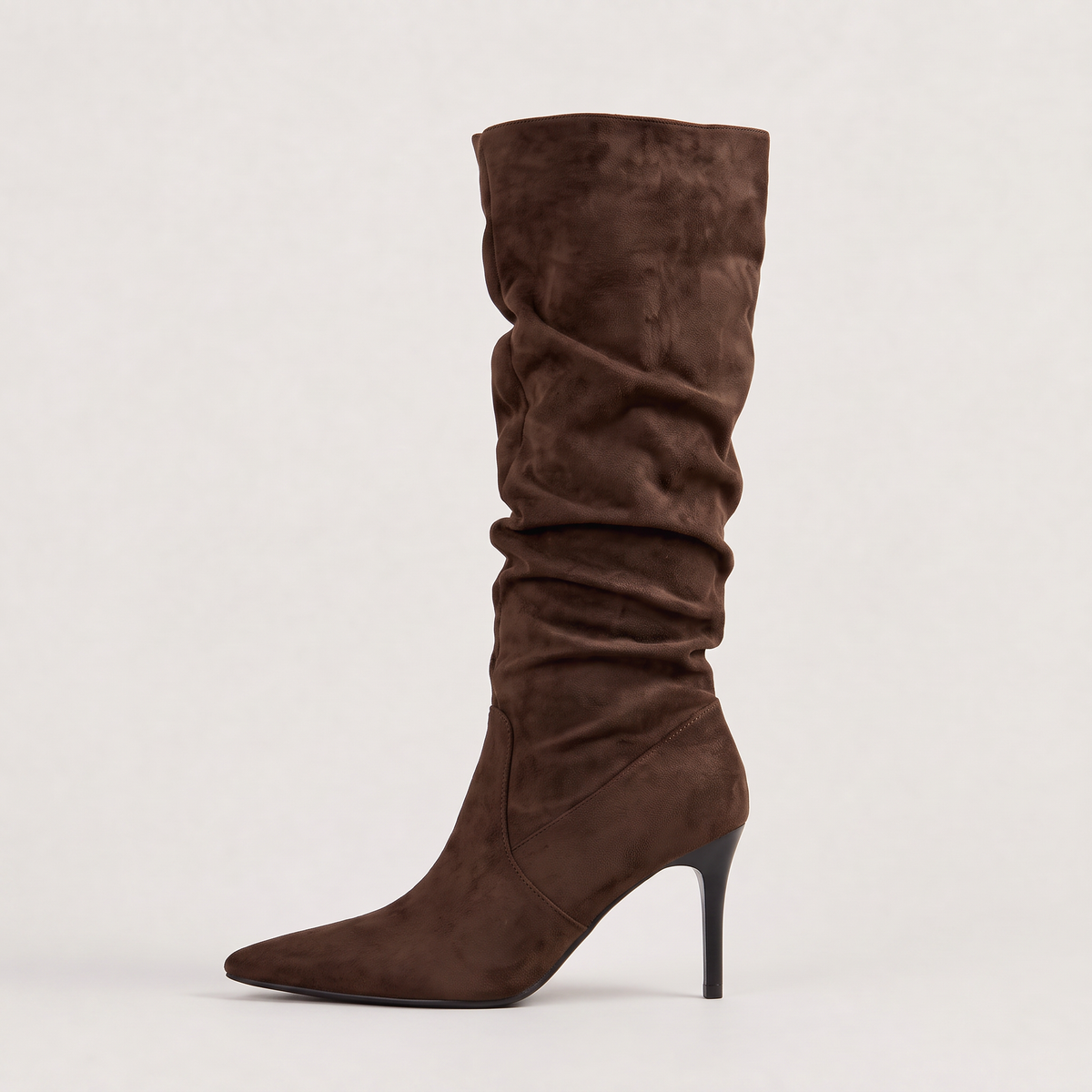 Slouch Knee High Boots Leopard Print Suede-Style Women's Pointed Toe Heel – Casual, Office, Holiday