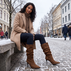 Slouch Knee High Boots Leopard Print Suede-Style Women's Pointed Toe Heel – Casual, Office, Holiday
