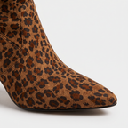 Slouch Knee High Boots Leopard Print Suede-Style Women's Pointed Toe Heel – Casual, Office, Holiday