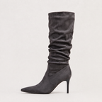 Slouch Knee High Boots Leopard Print Suede-Style Women's Pointed Toe Heel – Casual, Office, Holiday
