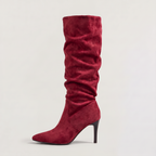 Slouch Knee High Boots Leopard Print Suede-Style Women's Pointed Toe Heel – Casual, Office, Holiday
