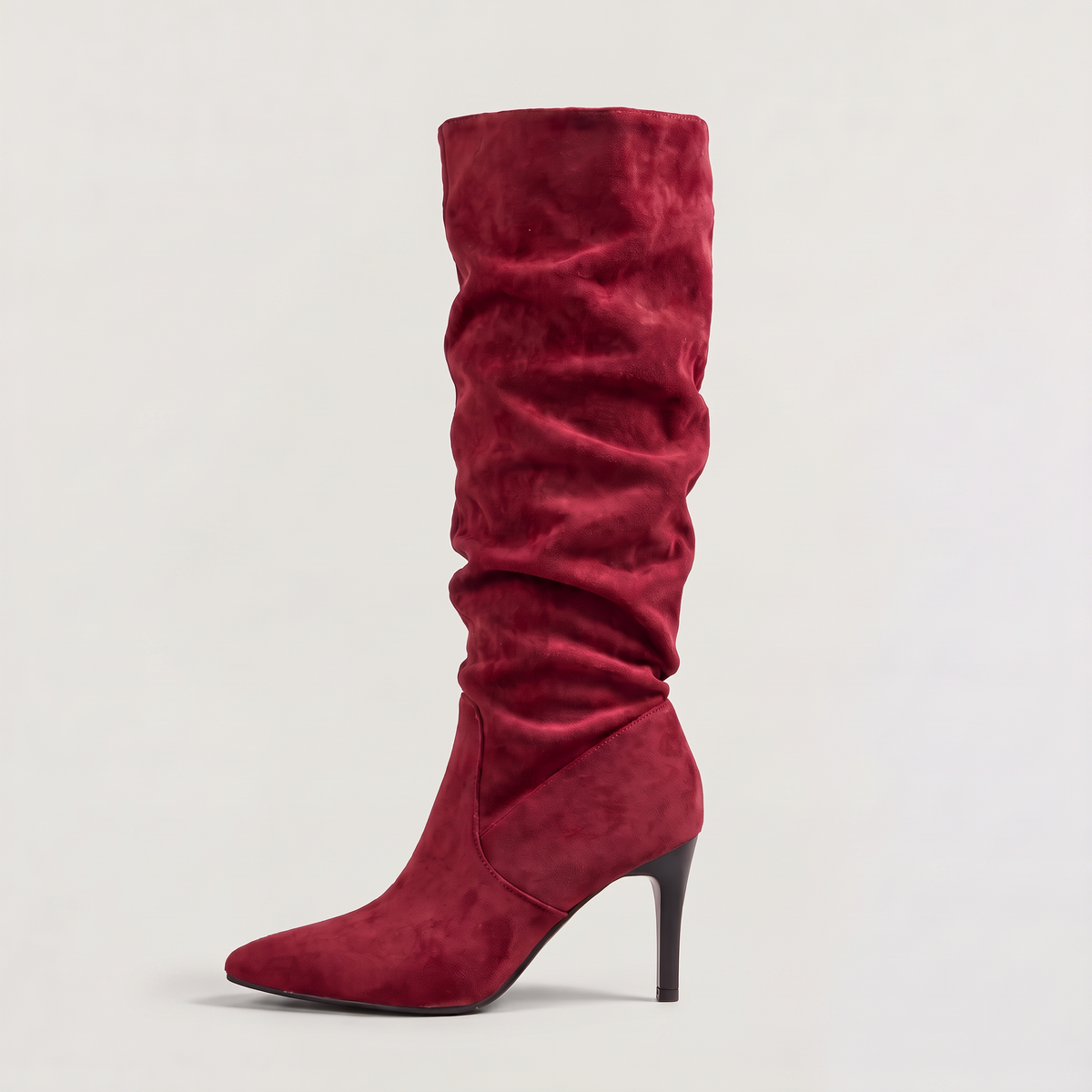 Slouch Knee High Boots Leopard Print Suede-Style Women's Pointed Toe Heel – Casual, Office, Holiday