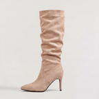 Slouch Knee High Boots Leopard Print Suede-Style Women's Pointed Toe Heel – Casual, Office, Holiday