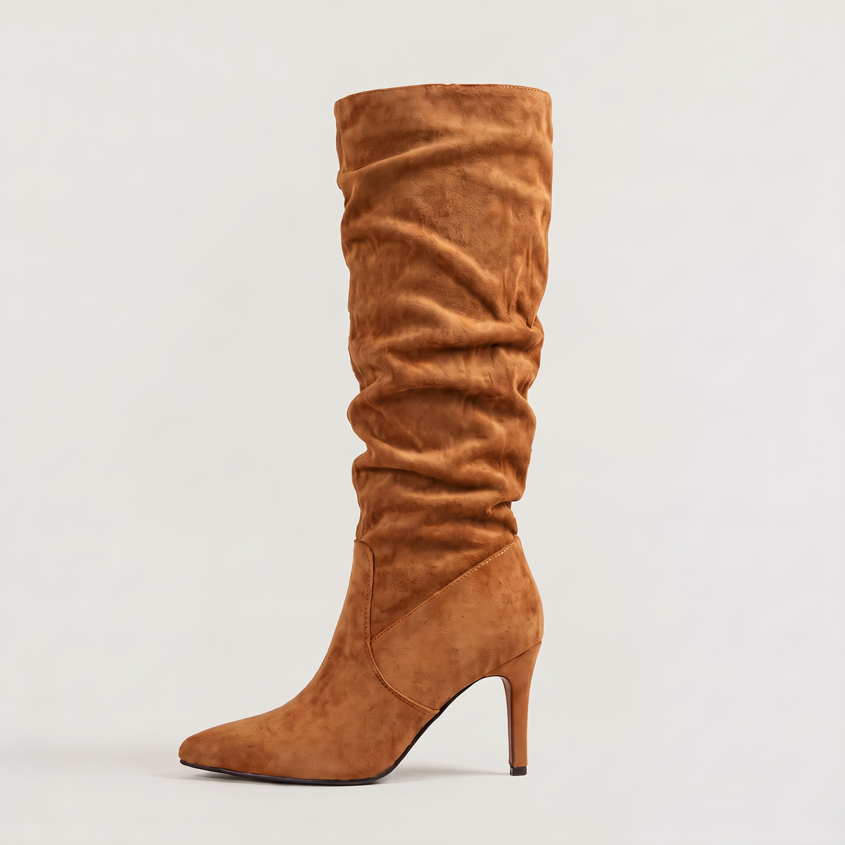Slouch Knee High Boots Leopard Print Suede-Style Women's Pointed Toe Heel – Casual, Office, Holiday