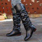 Slouch Knee-High Boots White Faux Leather Women's Low Block Heel – Casual, Office, Holiday, Gift