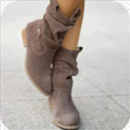 Slouchy Mid-Calf Boots Suede Beige Women's Block Heel Side Zip – Casual, Office, Holiday, Gift