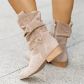 Slouchy Mid-Calf Boots Suede Beige Women's Block Heel Side Zip – Casual, Office, Holiday, Gift