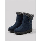 Snow Boots Women's Faux Fur-Trimmed Black Waterproof Mid-Calf – Winter, Casual, Warm, Gift