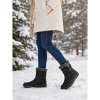 Snow Boots Women's Faux Fur-Trimmed Black Waterproof Mid-Calf – Winter, Casual, Warm, Gift