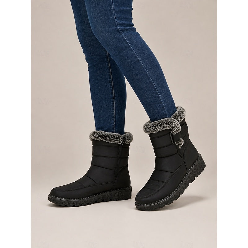 Snow Boots Women's Faux Fur-Trimmed Black Waterproof Mid-Calf – Winter, Casual, Warm, Gift