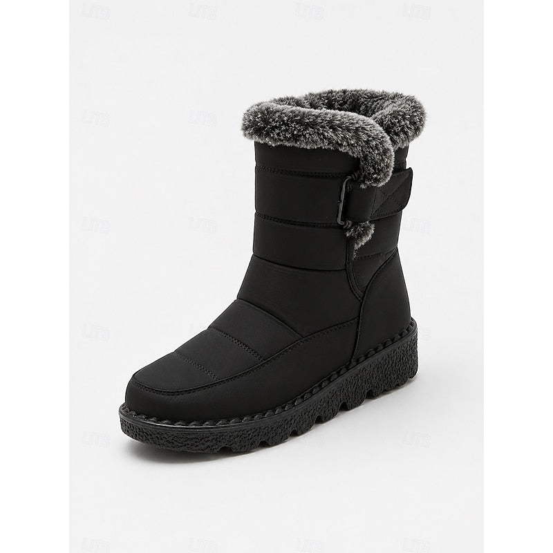 Snow Boots Women's Faux Fur-Trimmed Black Waterproof Mid-Calf – Winter, Casual, Warm, Gift