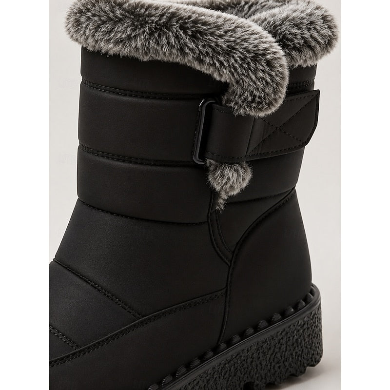 Snow Boots Women's Faux Fur-Trimmed Black Waterproof Mid-Calf – Winter, Casual, Warm, Gift