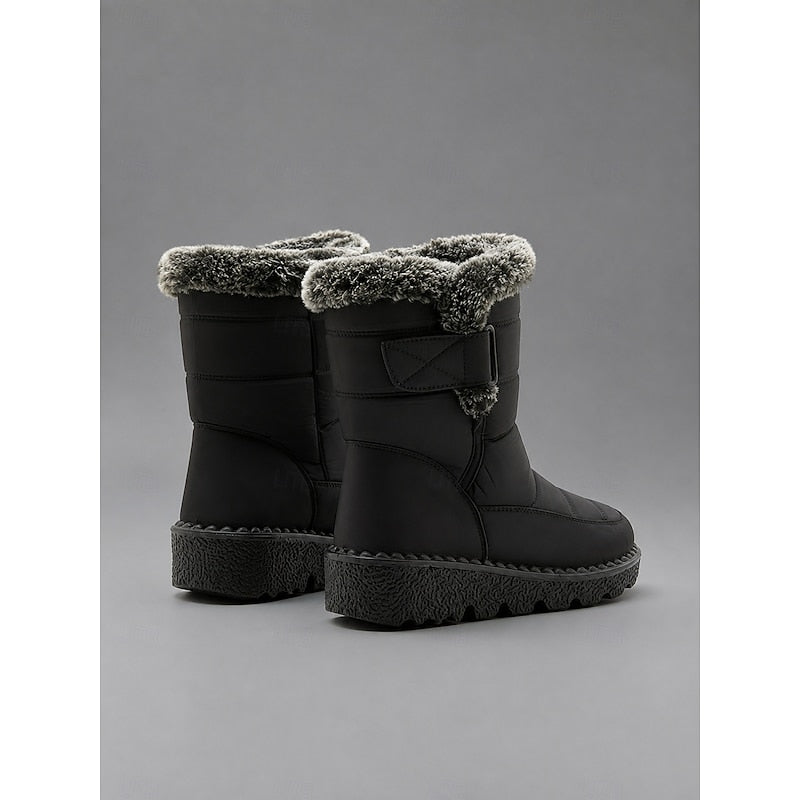 Snow Boots Women's Faux Fur-Trimmed Black Waterproof Mid-Calf – Winter, Casual, Warm, Gift