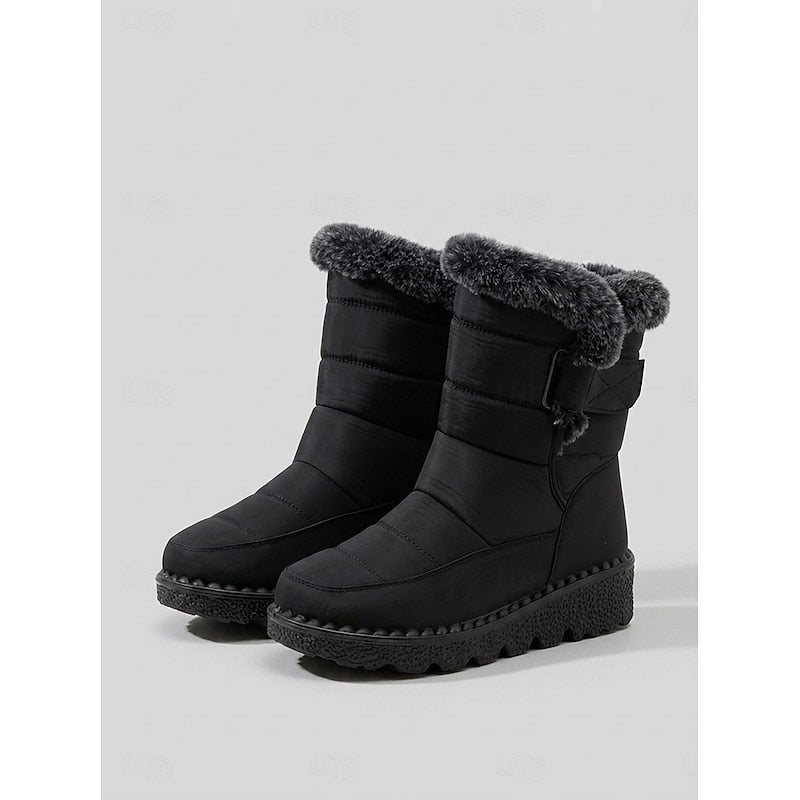 Snow Boots Women's Faux Fur-Trimmed Black Waterproof Mid-Calf – Winter, Casual, Warm, Gift