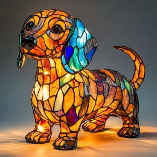 Stained Glass Dog Table Lamp | LED Light · Werune