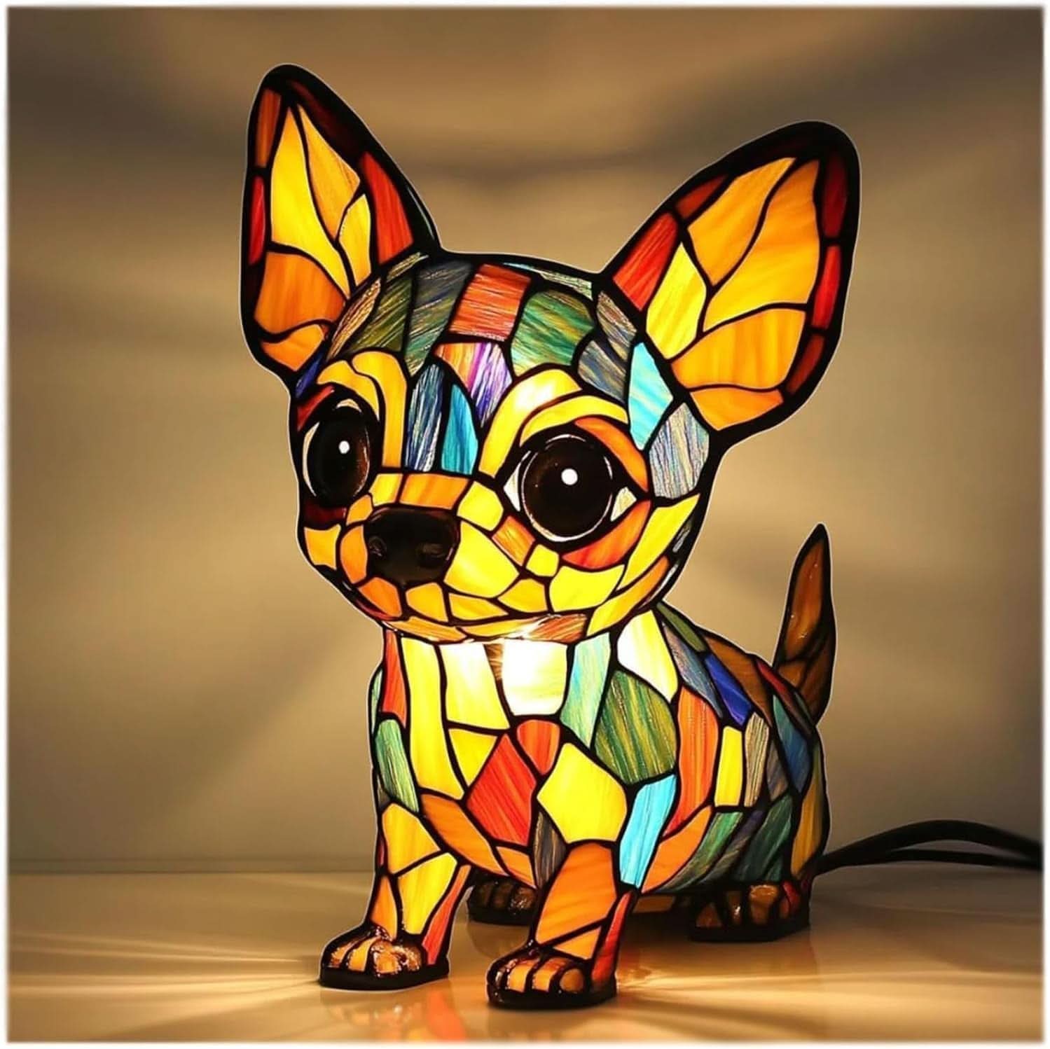 Stained Glass Dog Table Lamp | LED Light · Werune