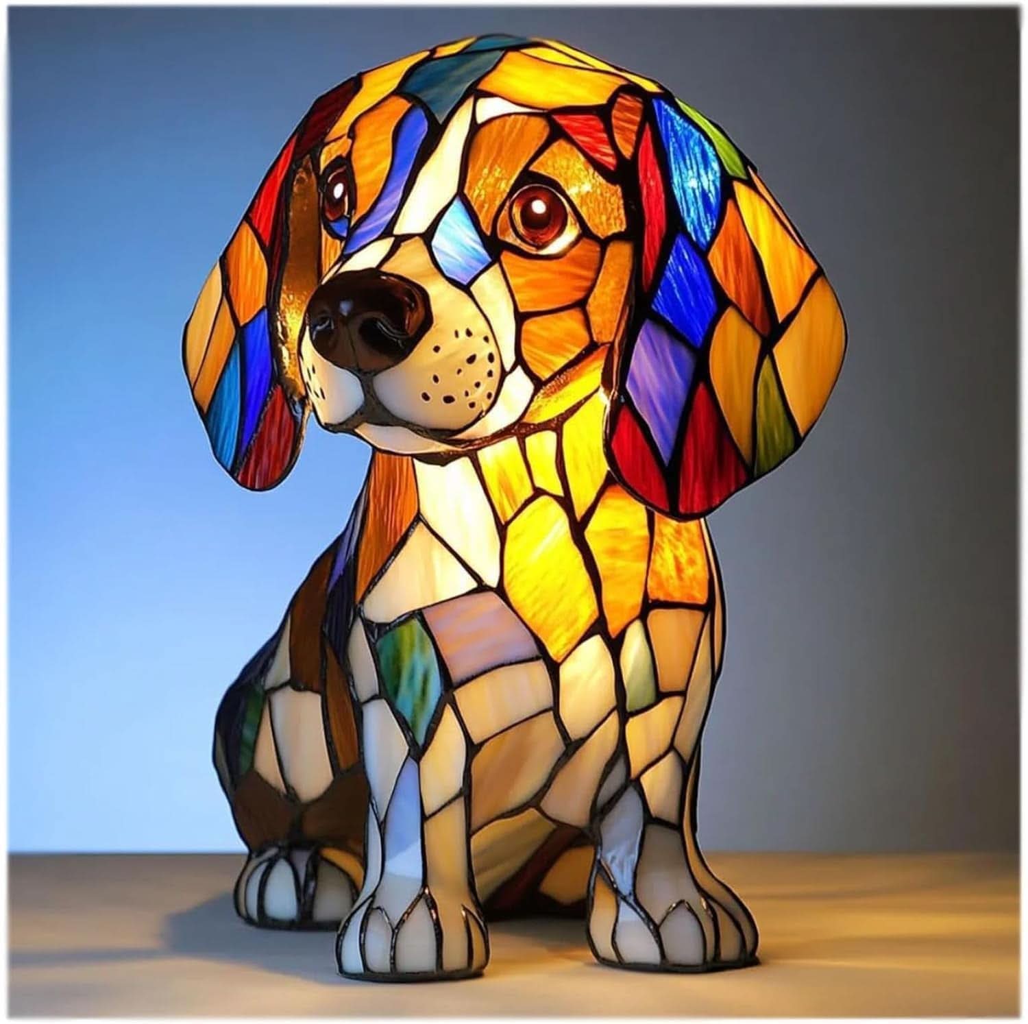 Stained Glass Dog Table Lamp | LED Light · Werune