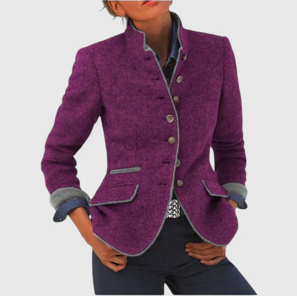 Stand Collar Blazer Jacket Purple Women's – Office, Casual, Autumn Layering Coat