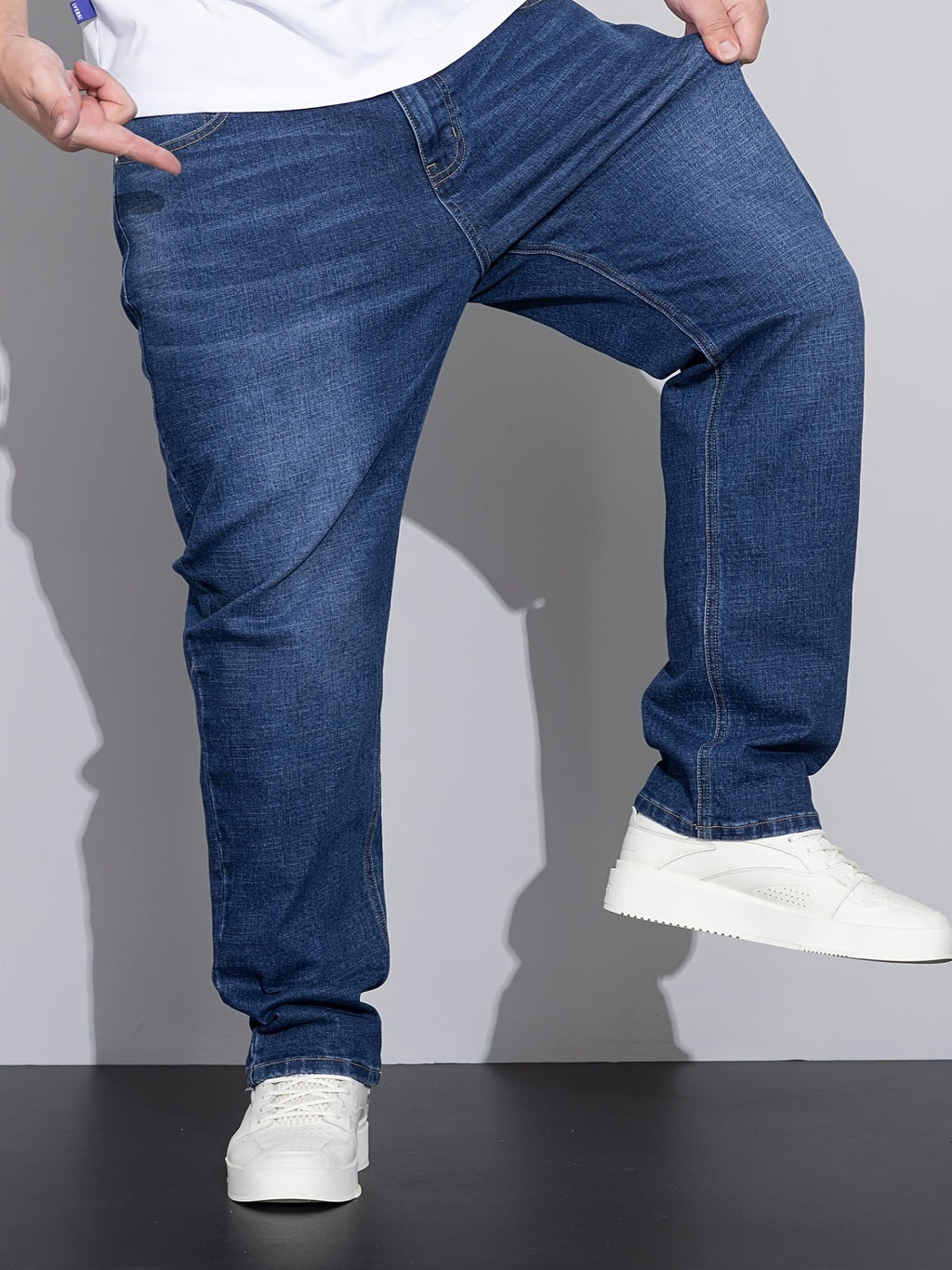 Straight-Leg Jeans Denim Blue Men's Stretch Trousers – Casual, Office, Everyday Wear
