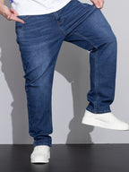 Straight-Leg Jeans Denim Blue Men's Stretch Trousers – Casual, Office, Everyday Wear