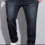 Straight-Leg Jeans Denim Blue Men's Stretch Trousers – Casual, Office, Everyday Wear