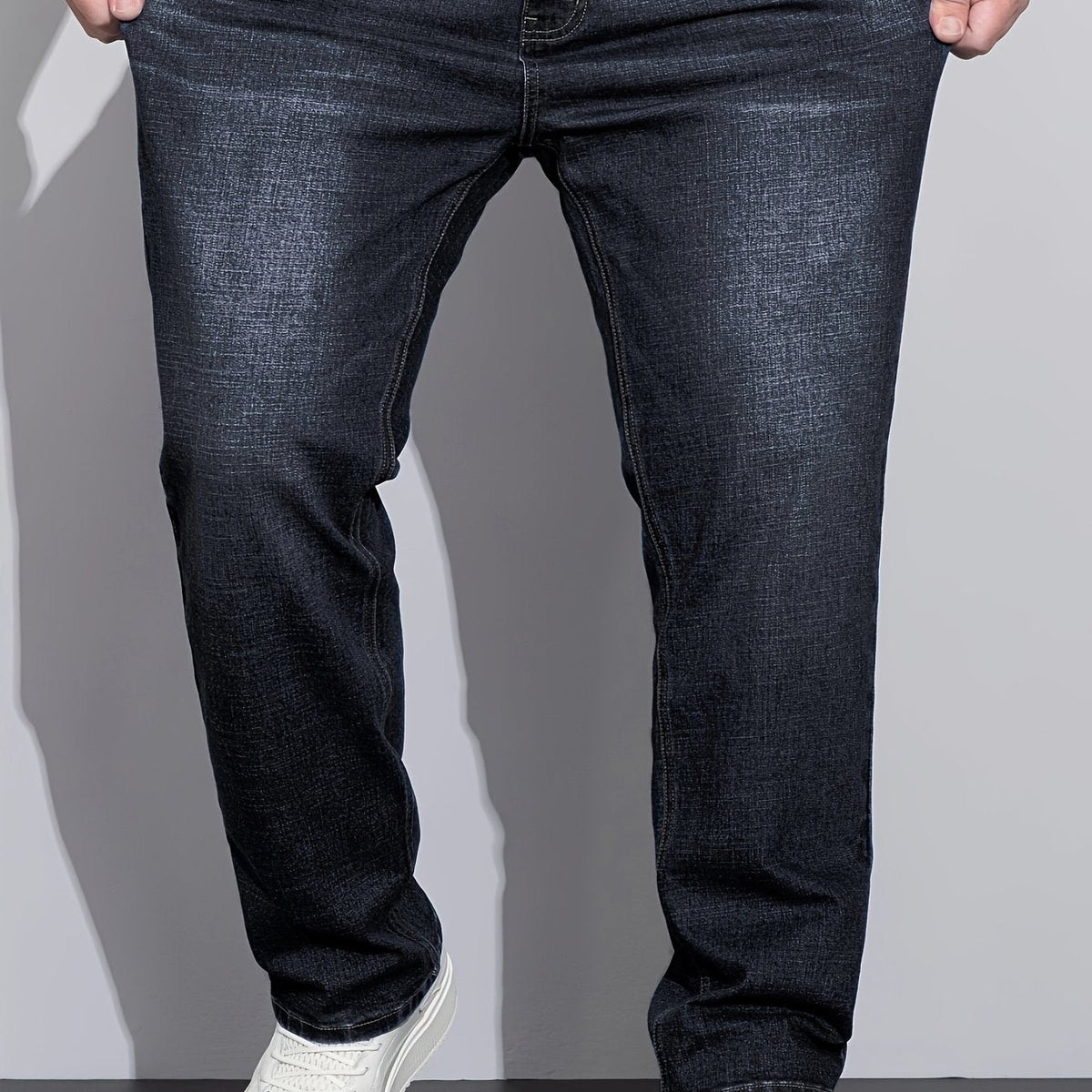 Straight-Leg Jeans Denim Blue Men's Stretch Trousers – Casual, Office, Everyday Wear
