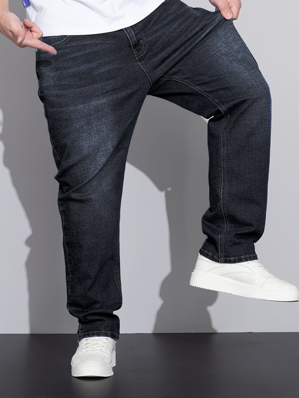 Straight-Leg Jeans Denim Blue Men's Stretch Trousers – Casual, Office, Everyday Wear