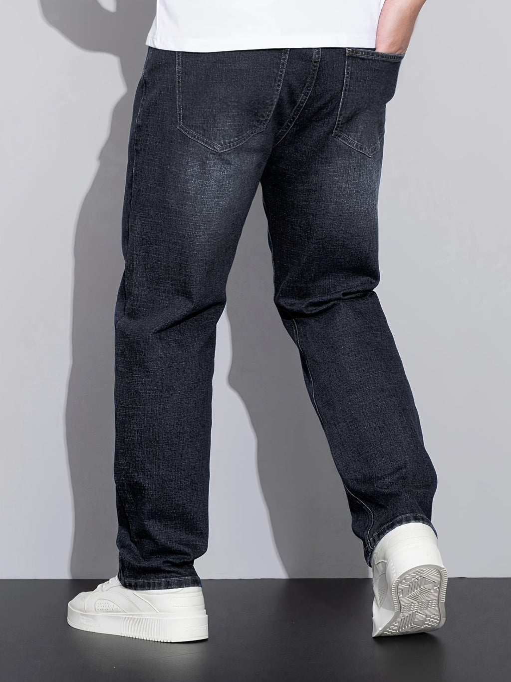 Straight-Leg Jeans Denim Blue Men's Stretch Trousers – Casual, Office, Everyday Wear