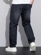 Straight-Leg Jeans Denim Blue Men's Stretch Trousers – Casual, Office, Everyday Wear