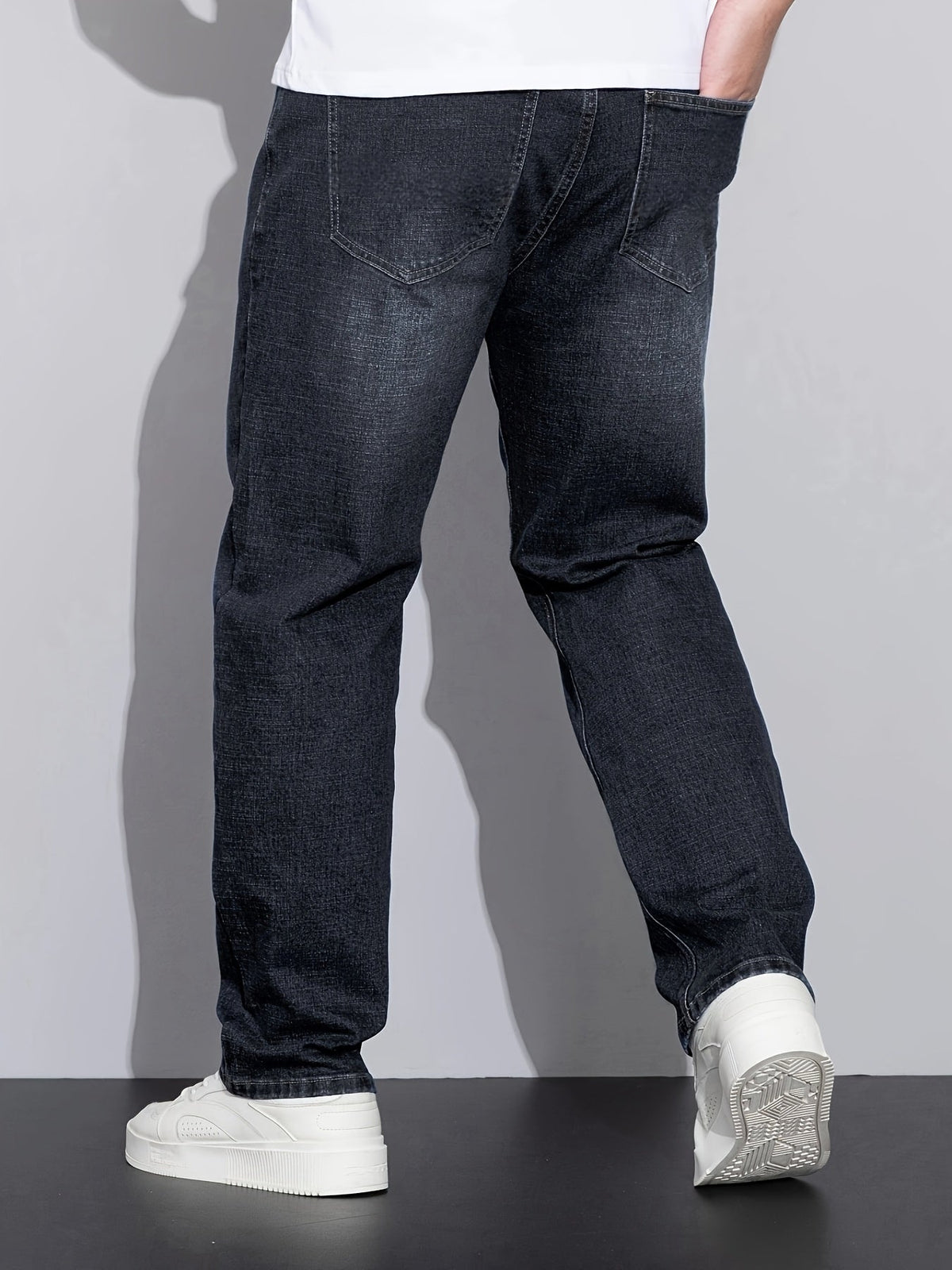 Straight-Leg Jeans Denim Blue Men's Stretch Trousers – Casual, Office, Everyday Wear
