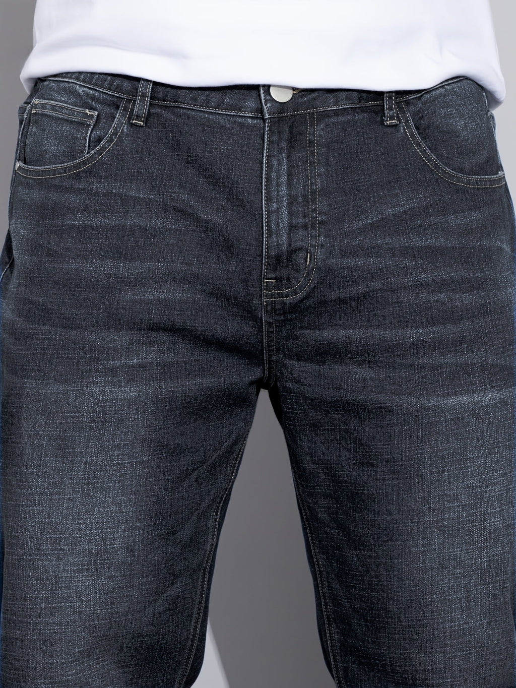 Straight-Leg Jeans Denim Blue Men's Stretch Trousers – Casual, Office, Everyday Wear