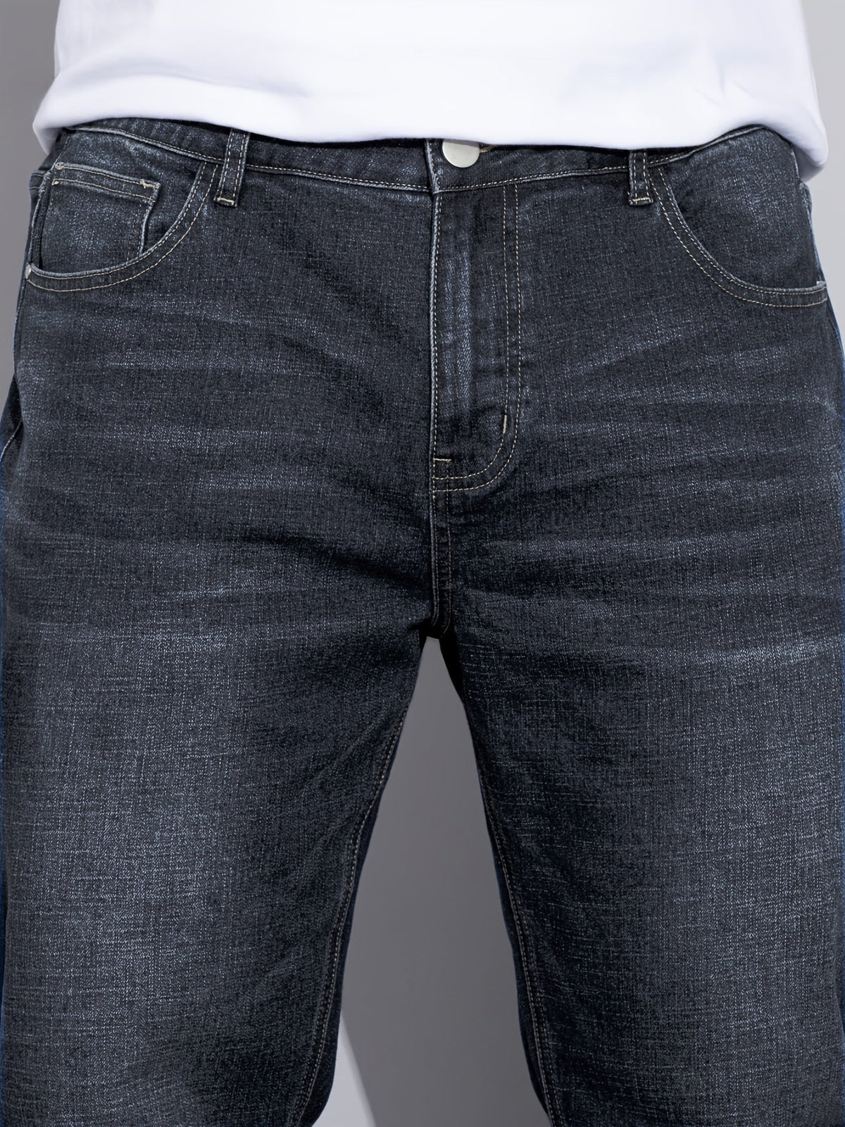 Straight-Leg Jeans Denim Blue Men's Stretch Trousers – Casual, Office, Everyday Wear