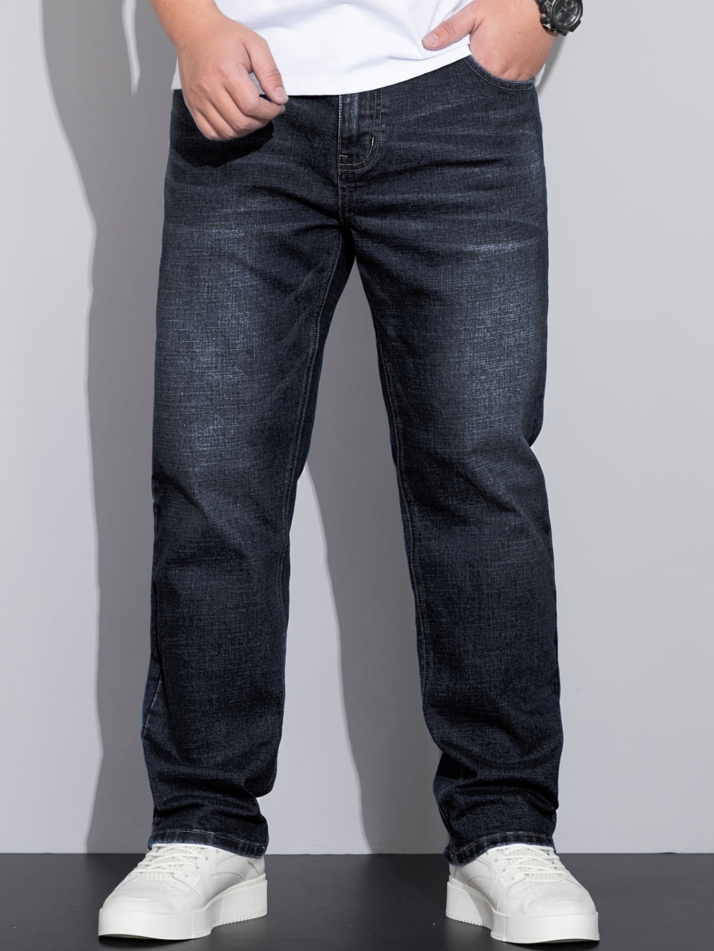Straight-Leg Jeans Denim Blue Men's Stretch Trousers – Casual, Office, Everyday Wear
