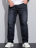 Straight-Leg Jeans Denim Blue Men's Stretch Trousers – Casual, Office, Everyday Wear