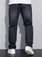 Straight-Leg Jeans Denim Blue Men's Stretch Trousers – Casual, Office, Everyday Wear
