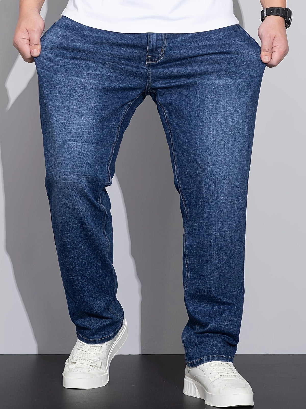 Straight-Leg Jeans Denim Blue Men's Stretch Trousers – Casual, Office, Everyday Wear