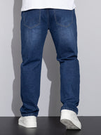 Straight-Leg Jeans Denim Blue Men's Stretch Trousers – Casual, Office, Everyday Wear