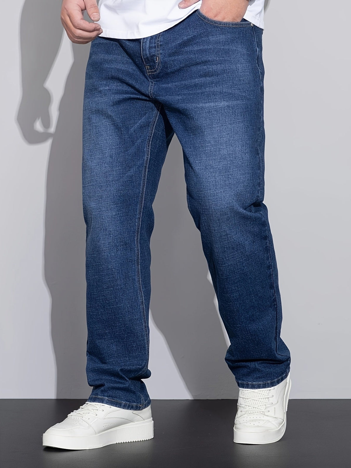 Straight-Leg Jeans Denim Blue Men's Stretch Trousers – Casual, Office, Everyday Wear