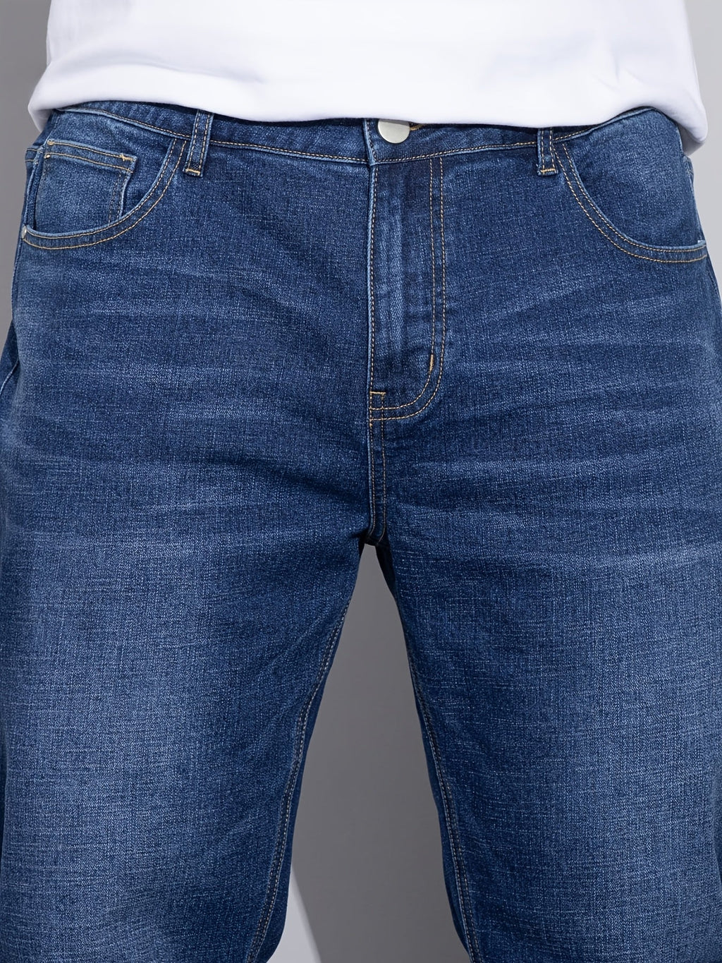 Straight-Leg Jeans Denim Blue Men's Stretch Trousers – Casual, Office, Everyday Wear