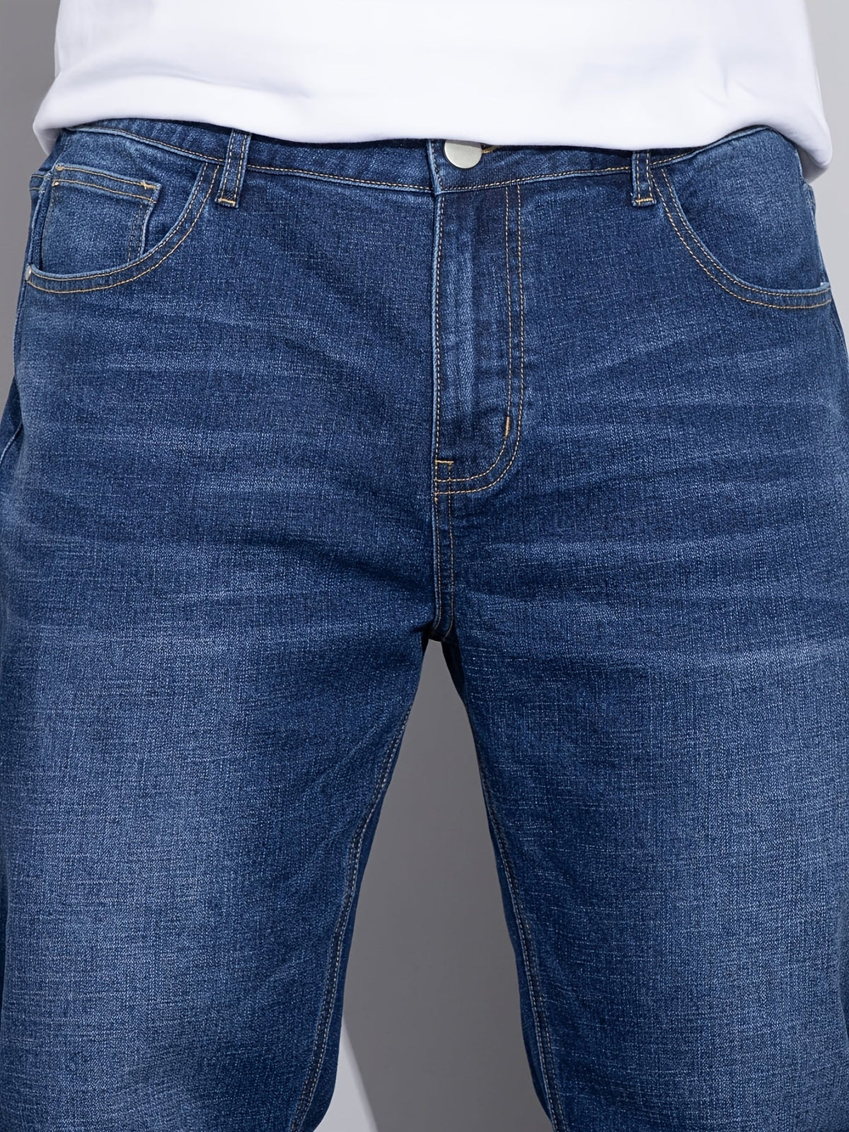 Straight-Leg Jeans Denim Blue Men's Stretch Trousers – Casual, Office, Everyday Wear