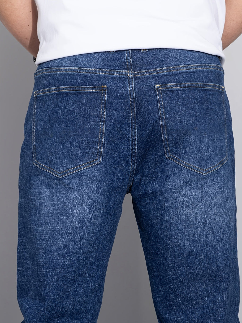Straight-Leg Jeans Denim Blue Men's Stretch Trousers – Casual, Office, Everyday Wear