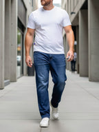 Straight-Leg Jeans Denim Blue Men's Stretch Trousers – Casual, Office, Everyday Wear