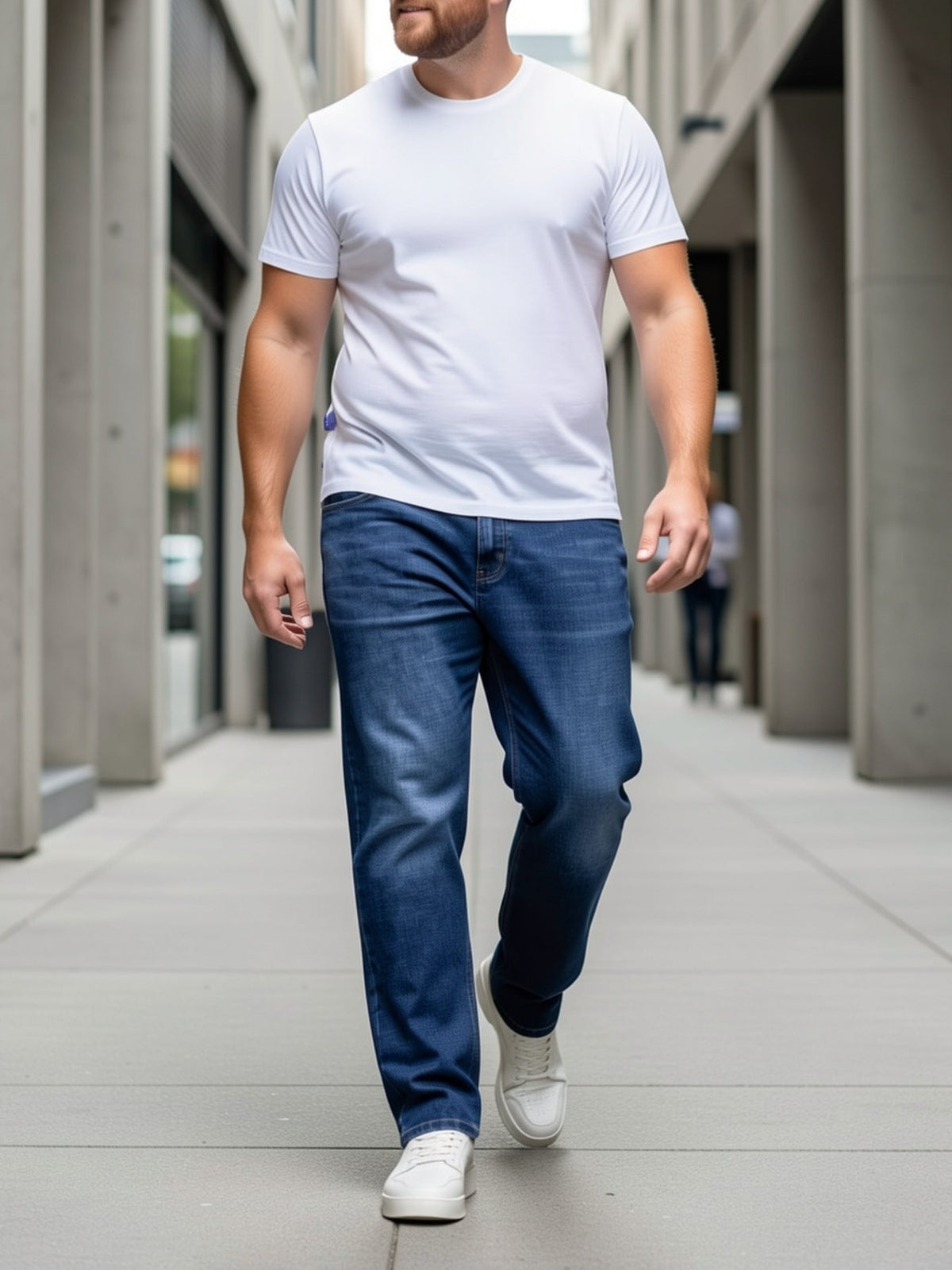 Straight-Leg Jeans Denim Blue Men's Stretch Trousers – Casual, Office, Everyday Wear