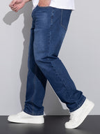 Straight-Leg Jeans Denim Blue Men's Stretch Trousers – Casual, Office, Everyday Wear