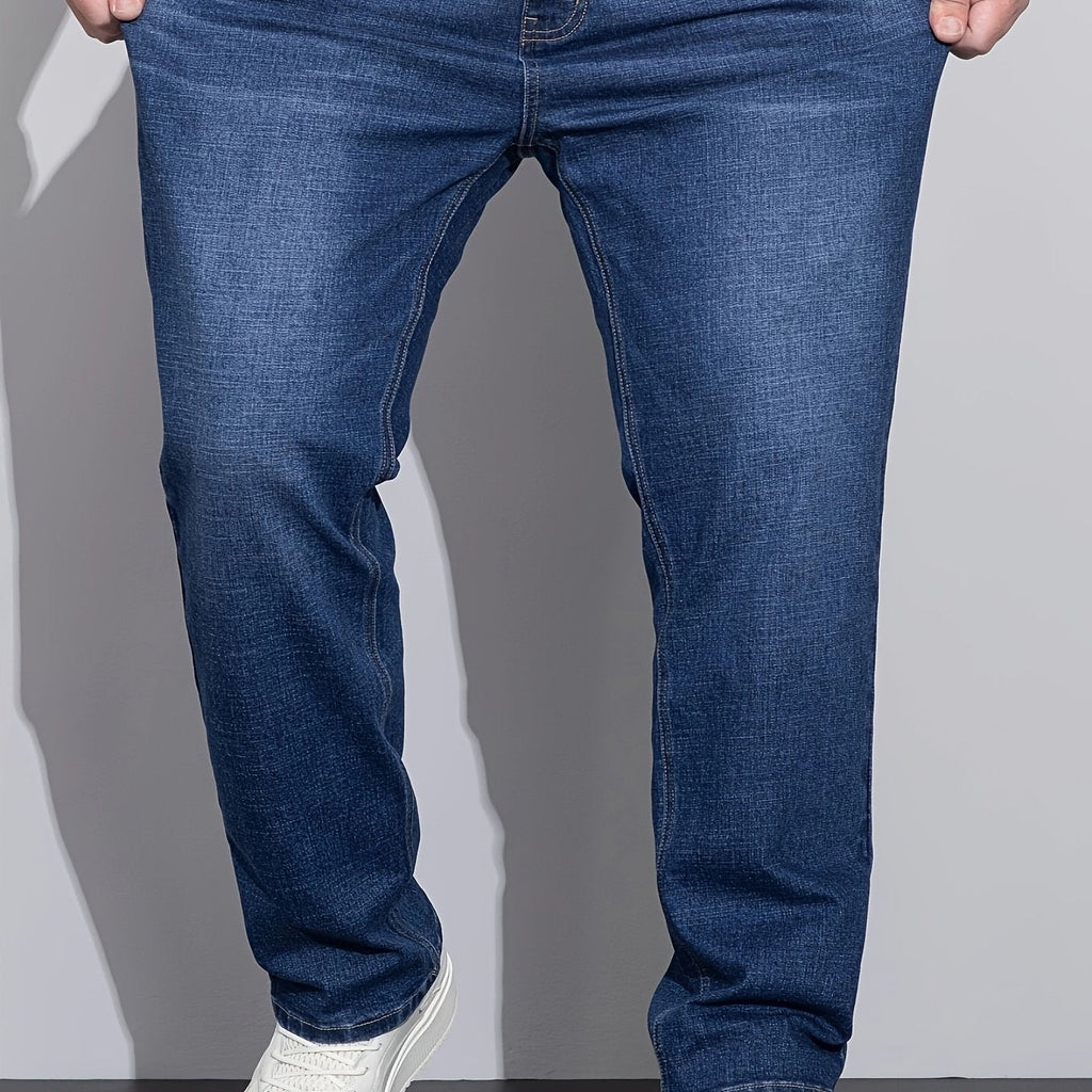 Straight-Leg Jeans Denim Blue Men's Stretch Trousers – Casual, Office, Everyday Wear